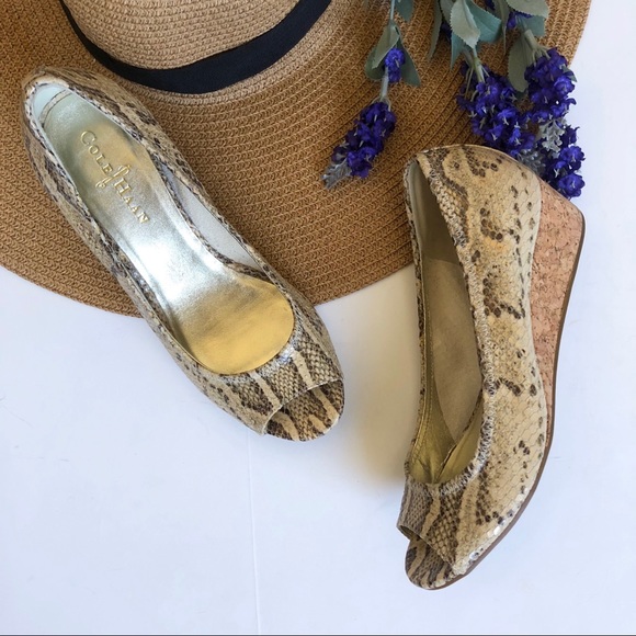 Cole Haan Shoes - Cole Haan snake skin peep hole cork wedges